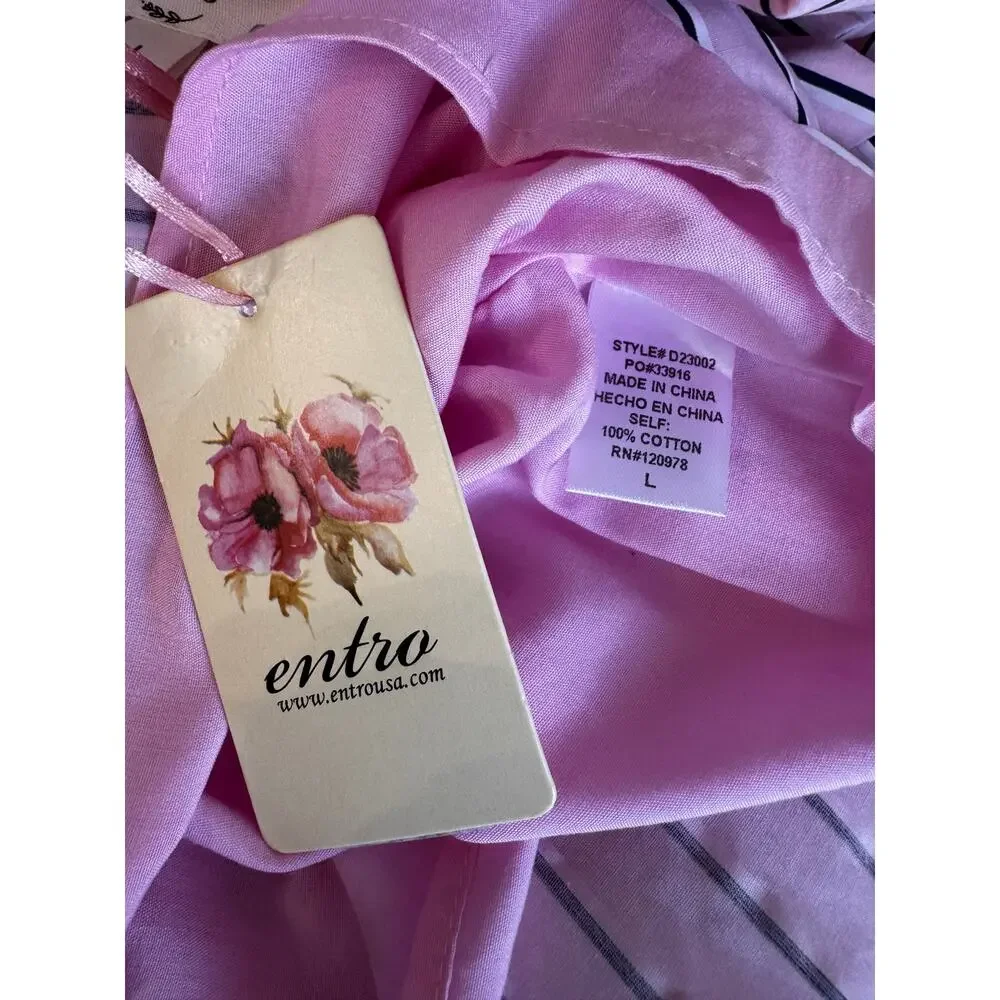 New ENTRO Women's Pink/Blue Parker Striped Tiered Hem Mini Dress Size L Babydill - Picture 5 of 6